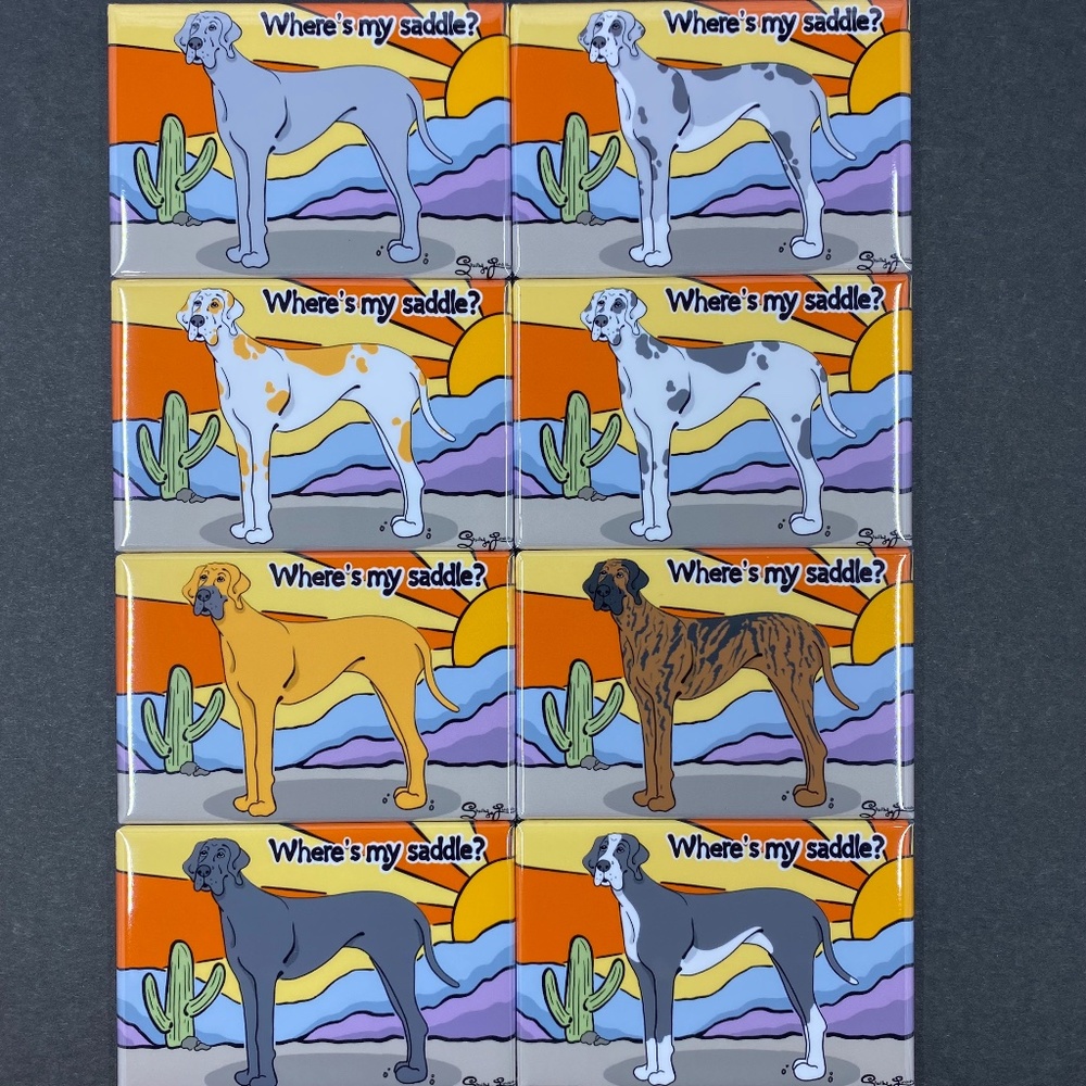 Great Dane Dog Magnet, Southwest Retro Art Decor Gift Handmade 2x3"
